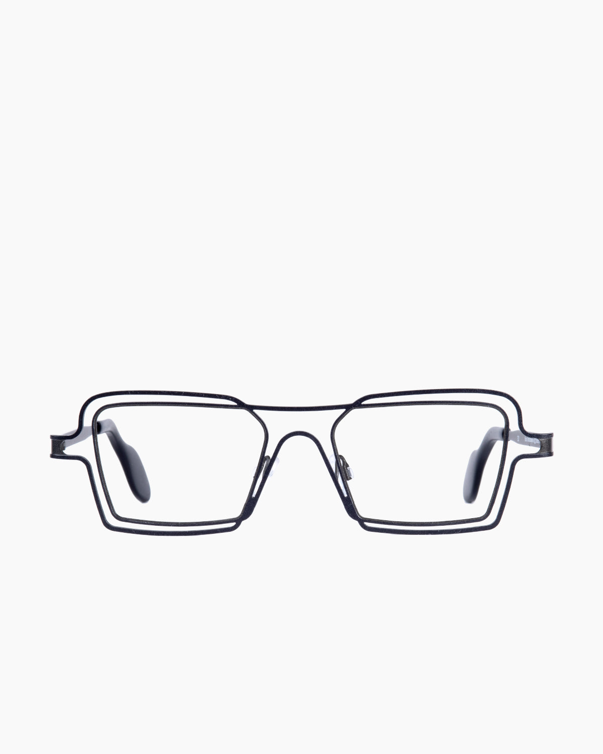 black metal rectangle eyeglasses by Theo model INDIANAPOLIS, front view, lunettes de vue rectangle couleur Noir