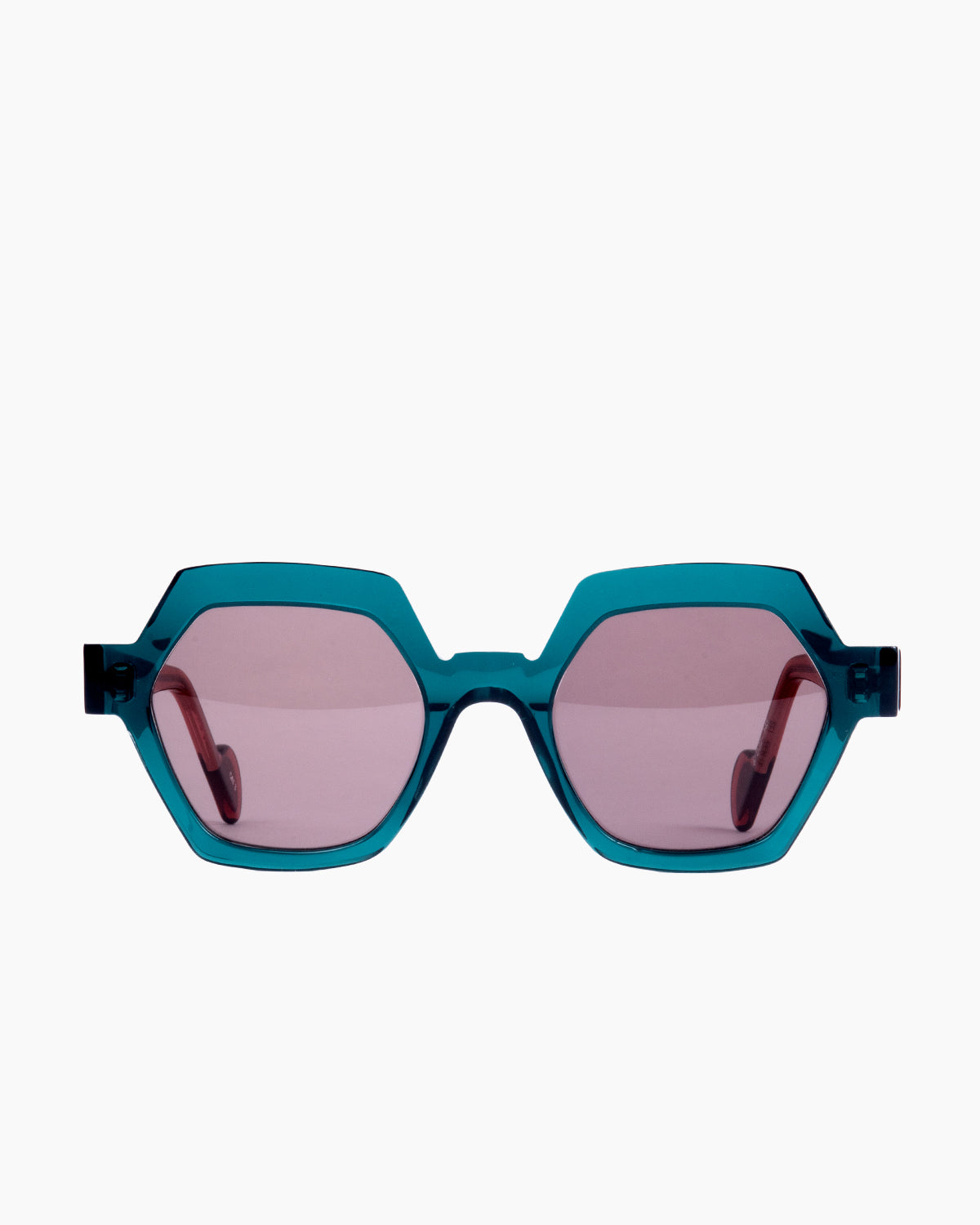 blue plastic hexagon  sunglassesby Anne et Valentin model sheryl, front view, lunettes de vue hexagone couleur Bleu