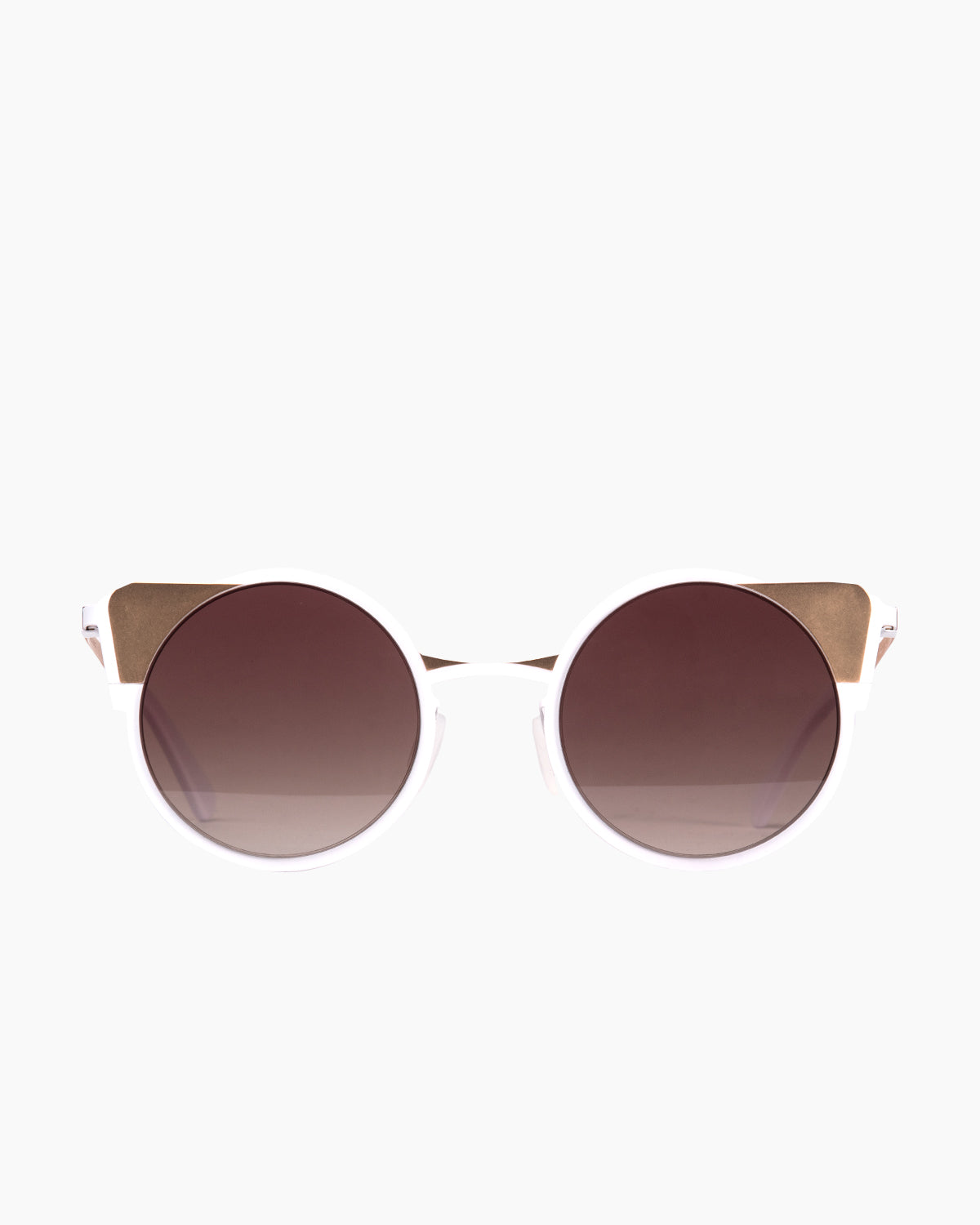 white metal round  sunglassesby Gamine model MontiS, front view, lunettes de vue rond couleur Blanc