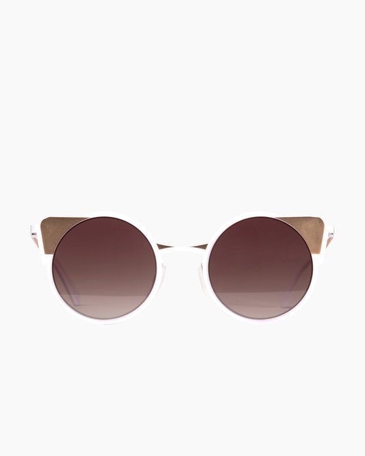 white metal round  sunglassesby Gamine model MontiS, front view, lunettes de vue rond couleur Blanc