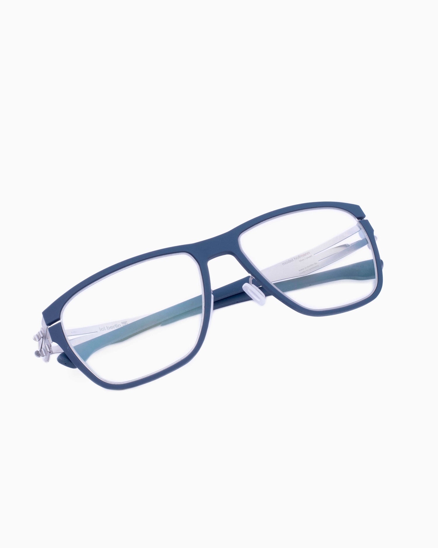 blue metal rectangle eyeglasses by Ic Berlin model hofmann, front view, lunettes de vue Bleu rectangle