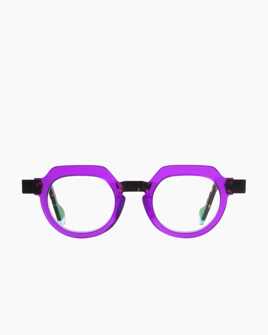 purple plastic round eyeglasses by Anne et Valentin model raw6, front view, lunettes de vue rond couleur violet