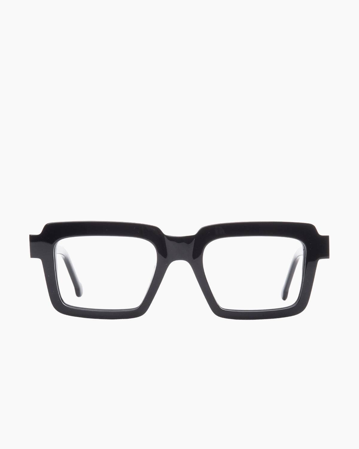black plastic rectangle eyeglasses by Marie-Sophie Dion model Flemming, front view, lunettes de vue rectangle couleur noir