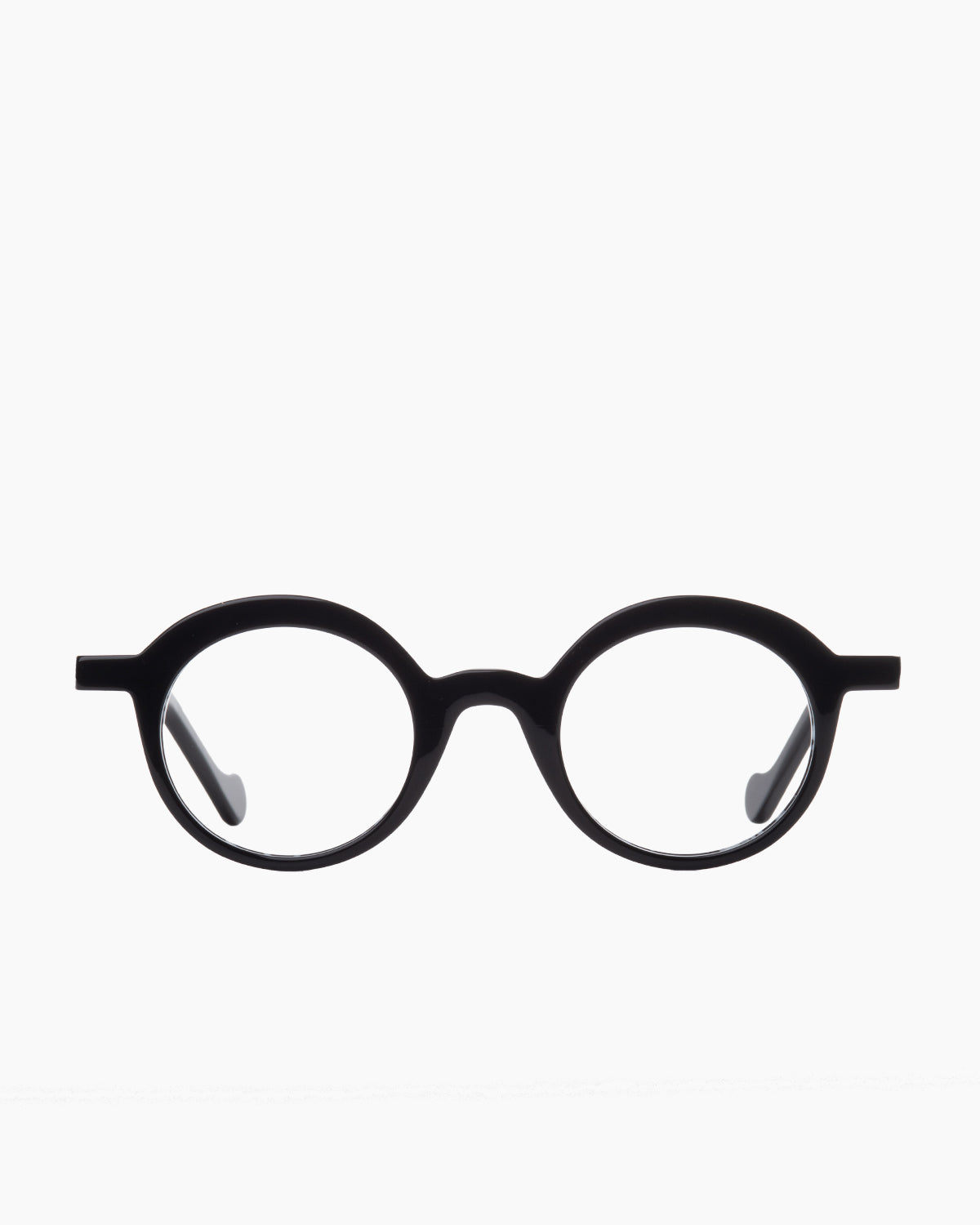 black plastic round eyeglasses by Anne et Valentin model ARMEL, front view, lunettes de vue rond couleur noir
