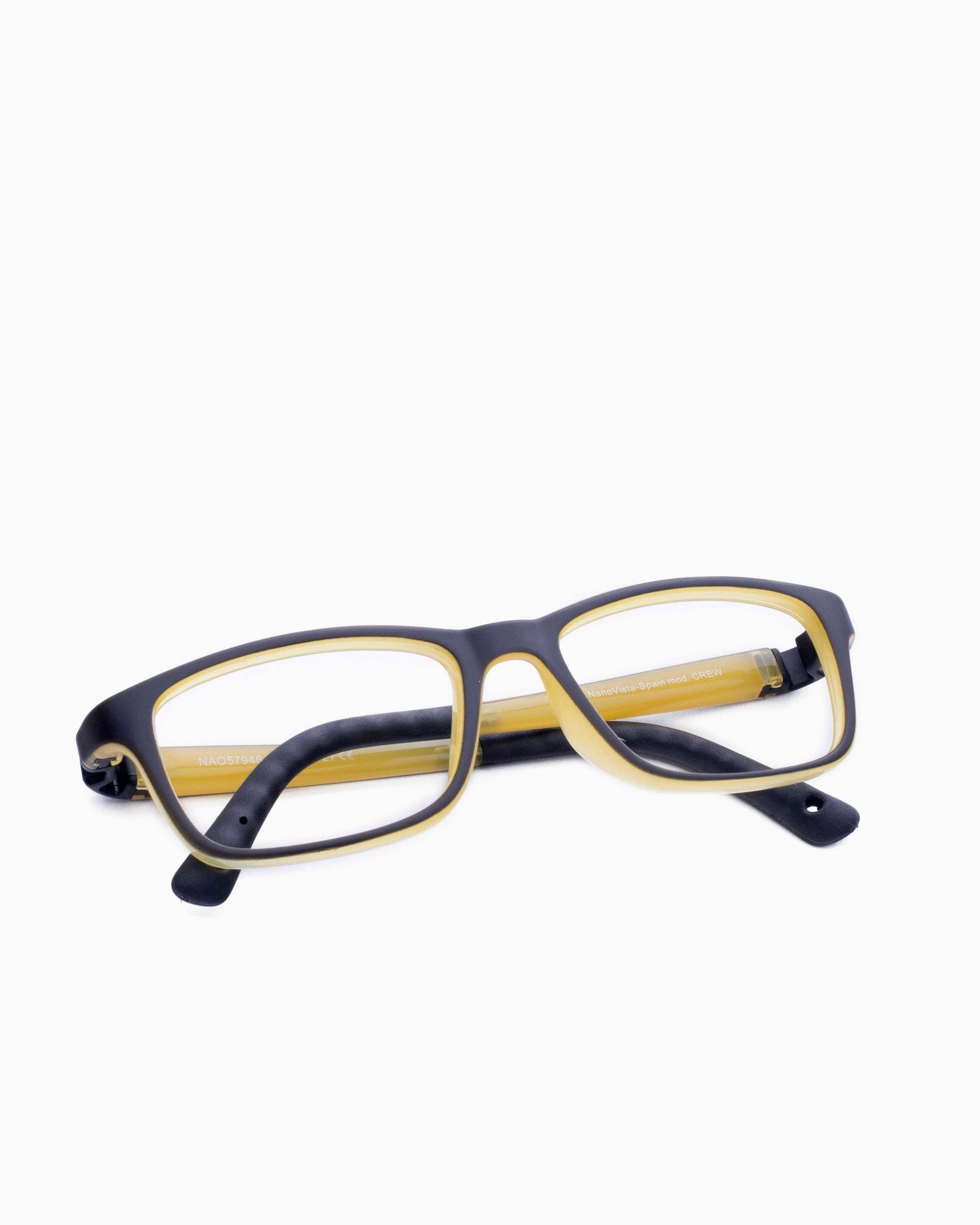 yellow plastic rectangle eyeglasses by Nanovista Kids model CREW, front view, lunettes de vue Jaune rectangle