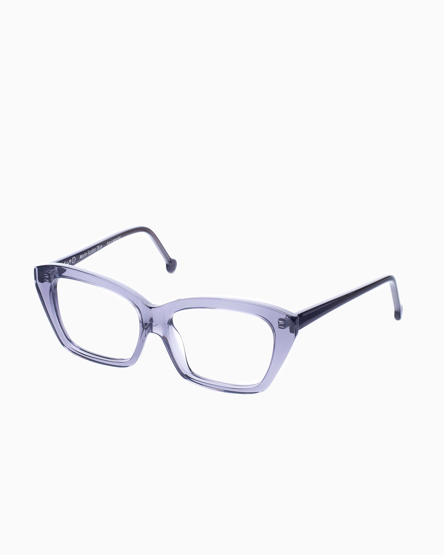 grey plastic butterfly eyeglasses by Marie-Sophie Dion model Pageau, front view, lunettes de vue papillon couleur Gris