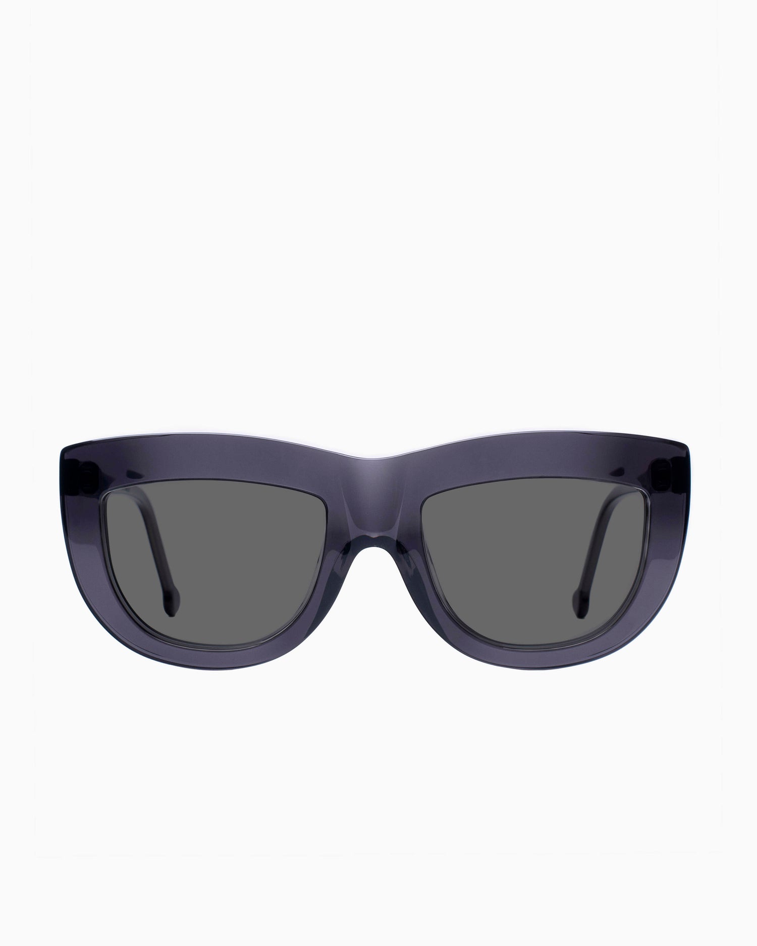 grey plastic cat  sunglassesby Marie-Sophie Dion model GermainSun, front view, lunettes de vue chat couleur Gris