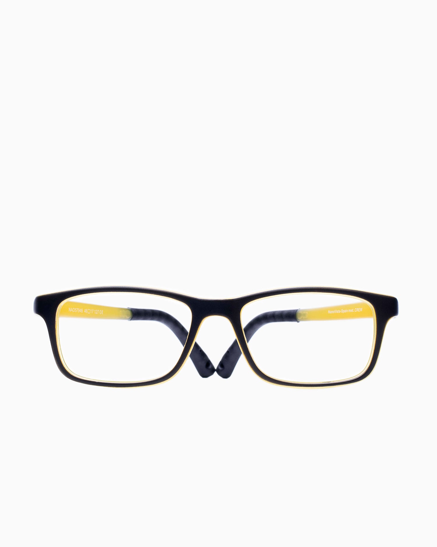 yellow plastic rectangle eyeglasses by Nanovista Kids model CREW, front view, lunettes de vue Jaune rectangle