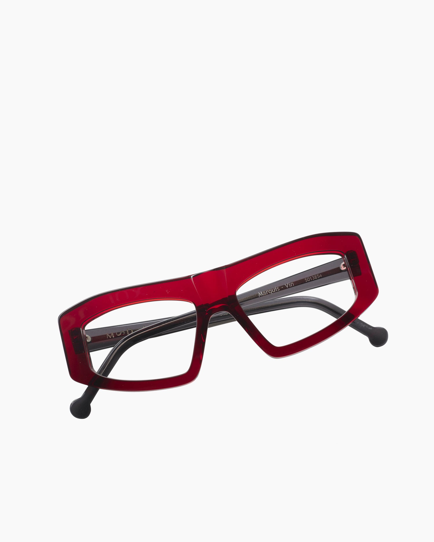 red plastic rectangle eyeglasses by Marie-Sophie Dion model Marquis, front view, lunettes de vue bourgogne rectangle