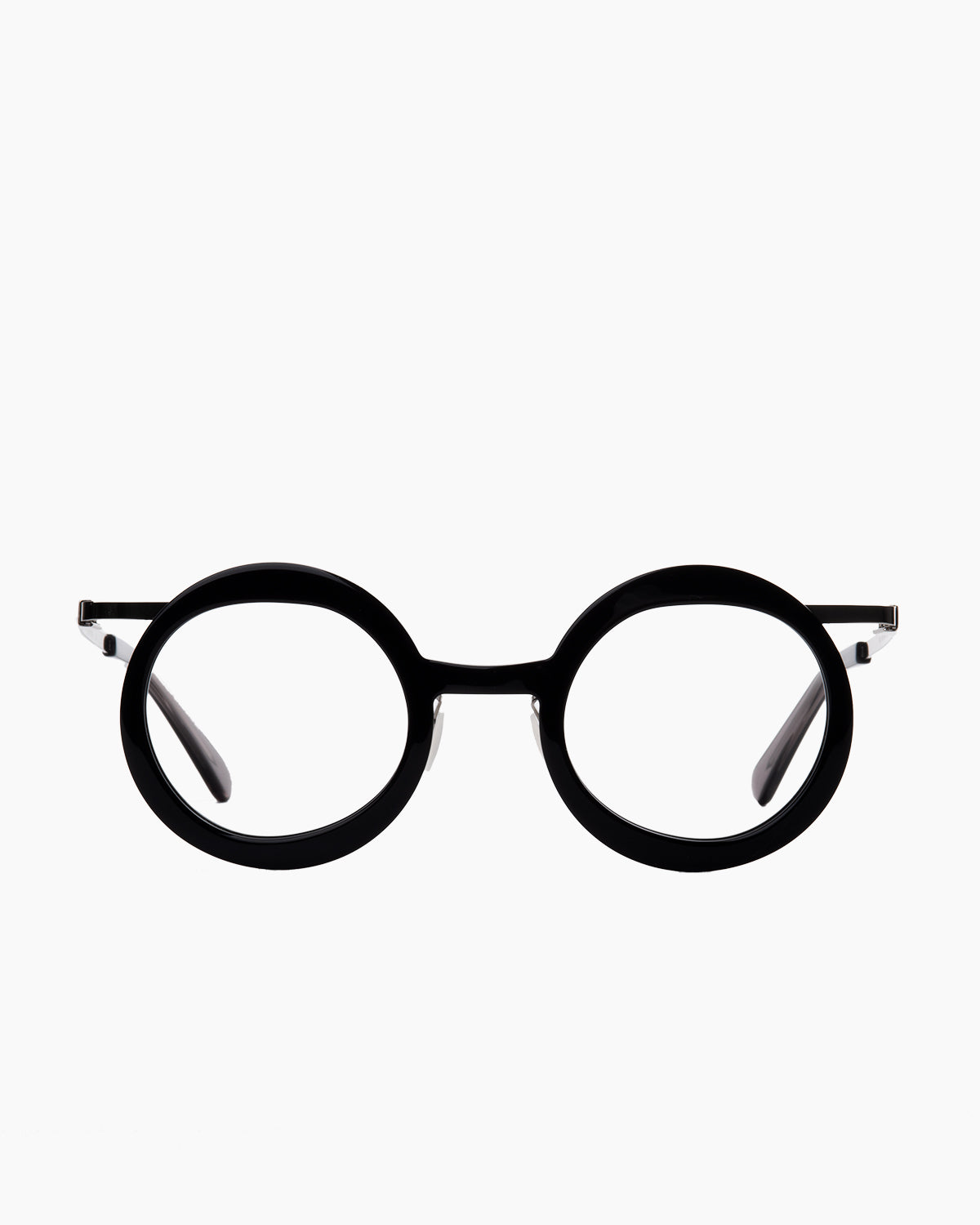 black metal round eyeglasses by Gamine model Oculussödermalm, front view, lunettes de vue noir rond