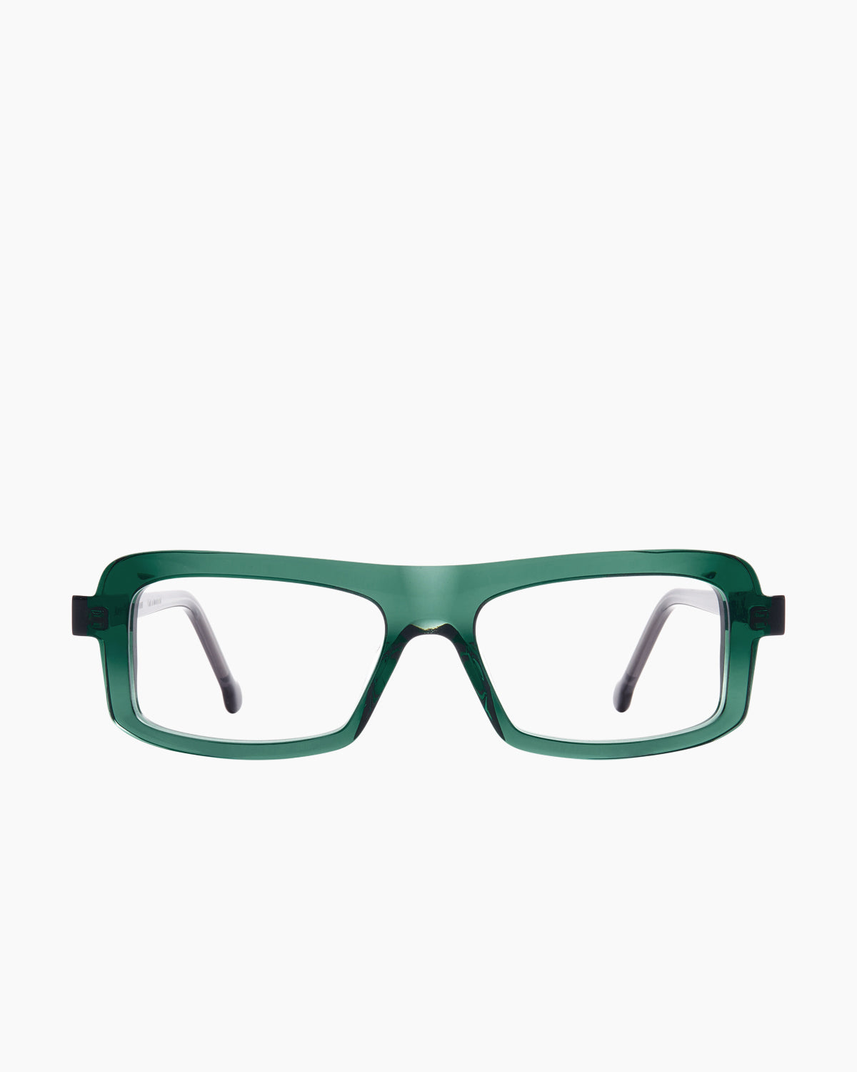 green plastic rectangle eyeglasses by Marie-Sophie Dion model Antonelli, front view, lunettes de vue rectangle couleur vert