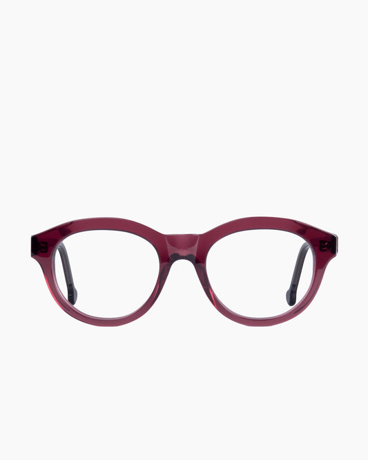 purple plastic oval eyeglasses by Marie-Sophie Dion model Claus, front view, lunettes de vue couleur violet