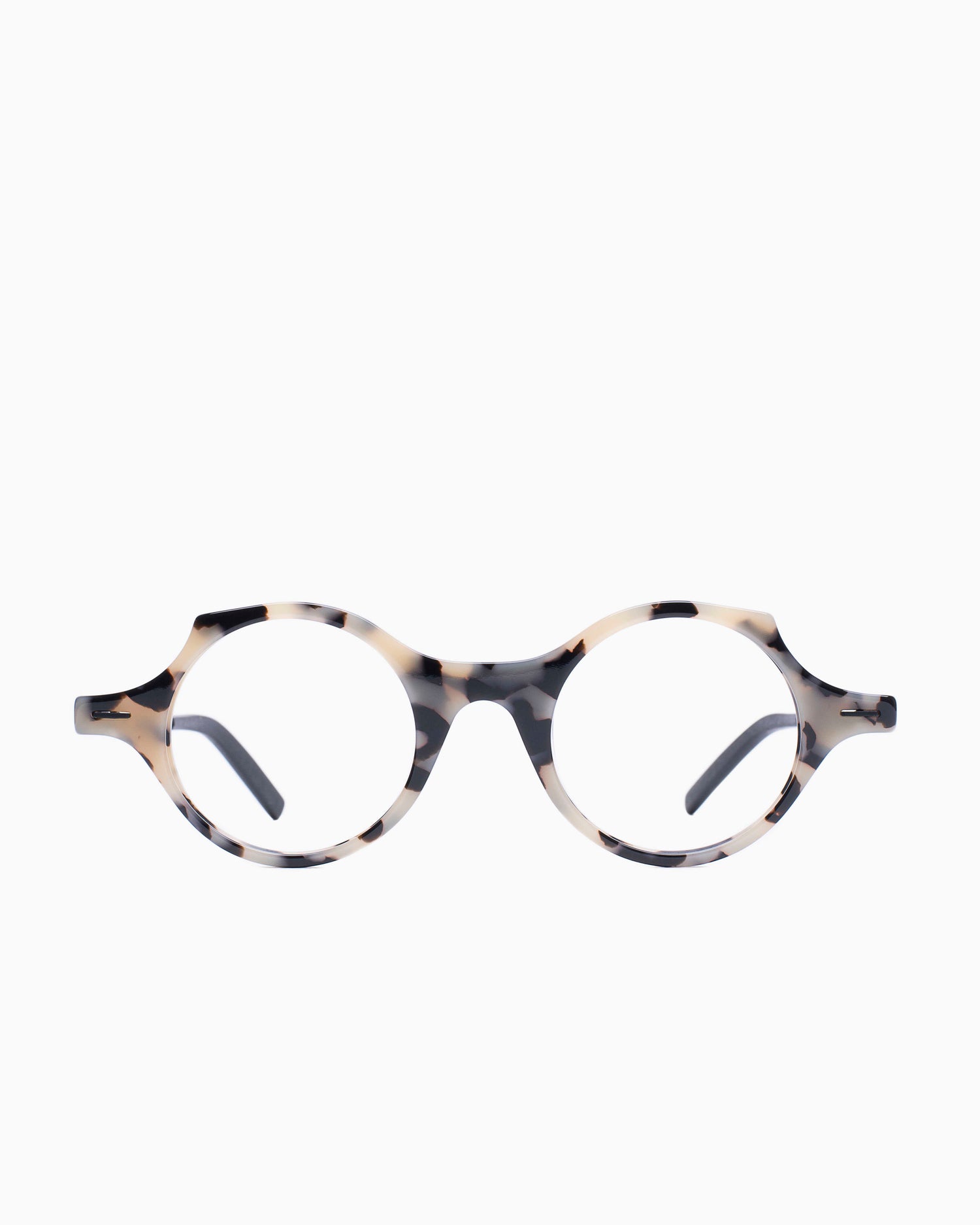 tortoise plastic round eyeglasses by Theo model patatas, front view, lunettes de vue Écaille de tortue rond