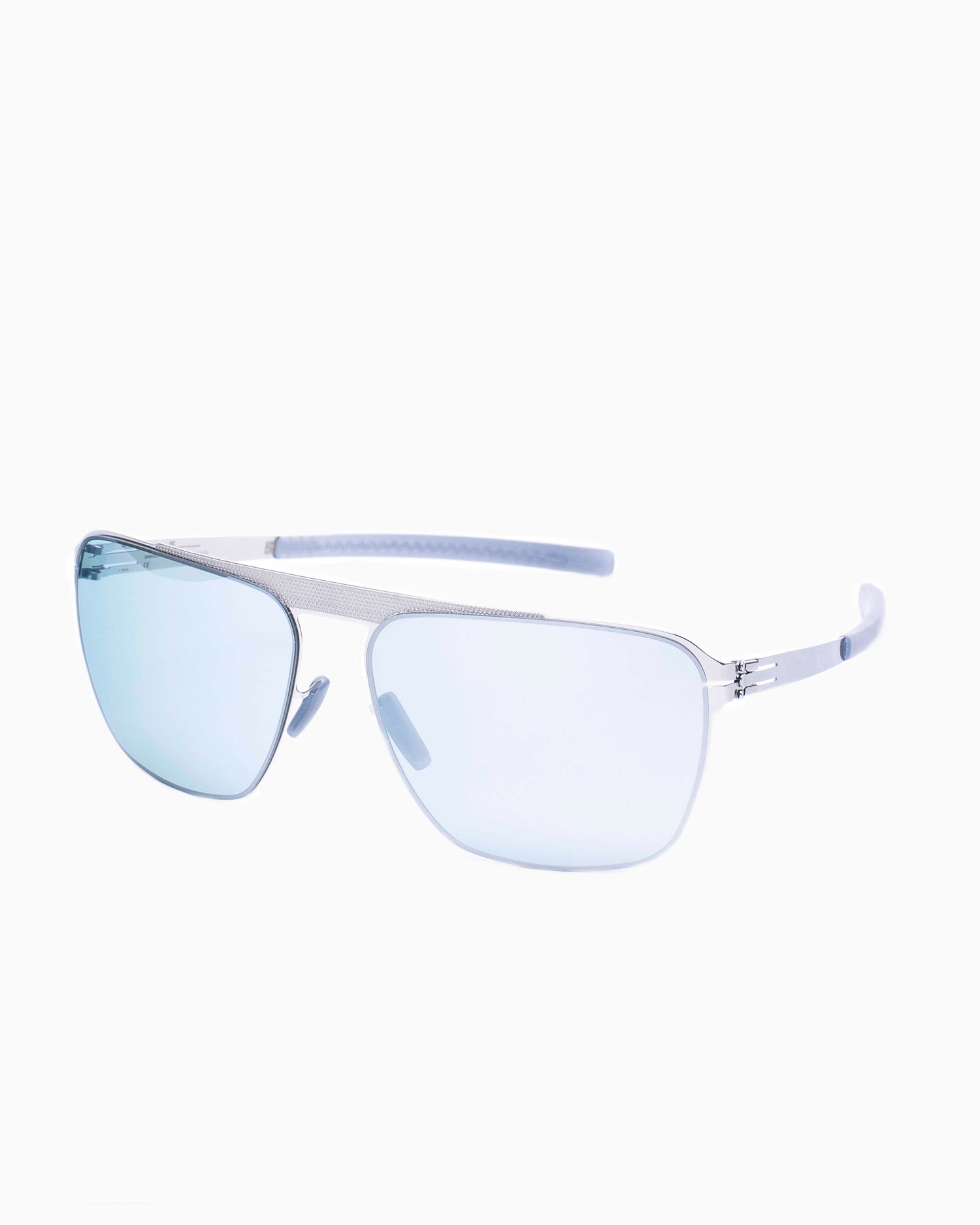silver metal aviator  sunglassesby Ic Berlin model sebastians, front view, lunettes de vue argent aviateur