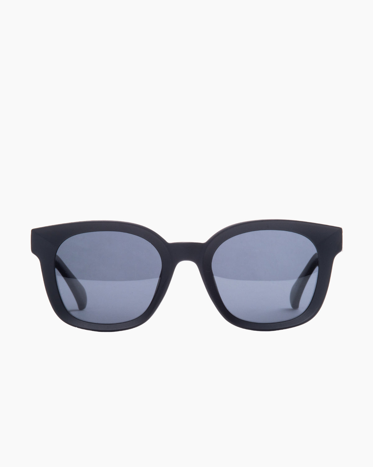 black plastic rectangle  sunglassesby Evolve model ELS5, front view, lunettes de vue noir rectangle