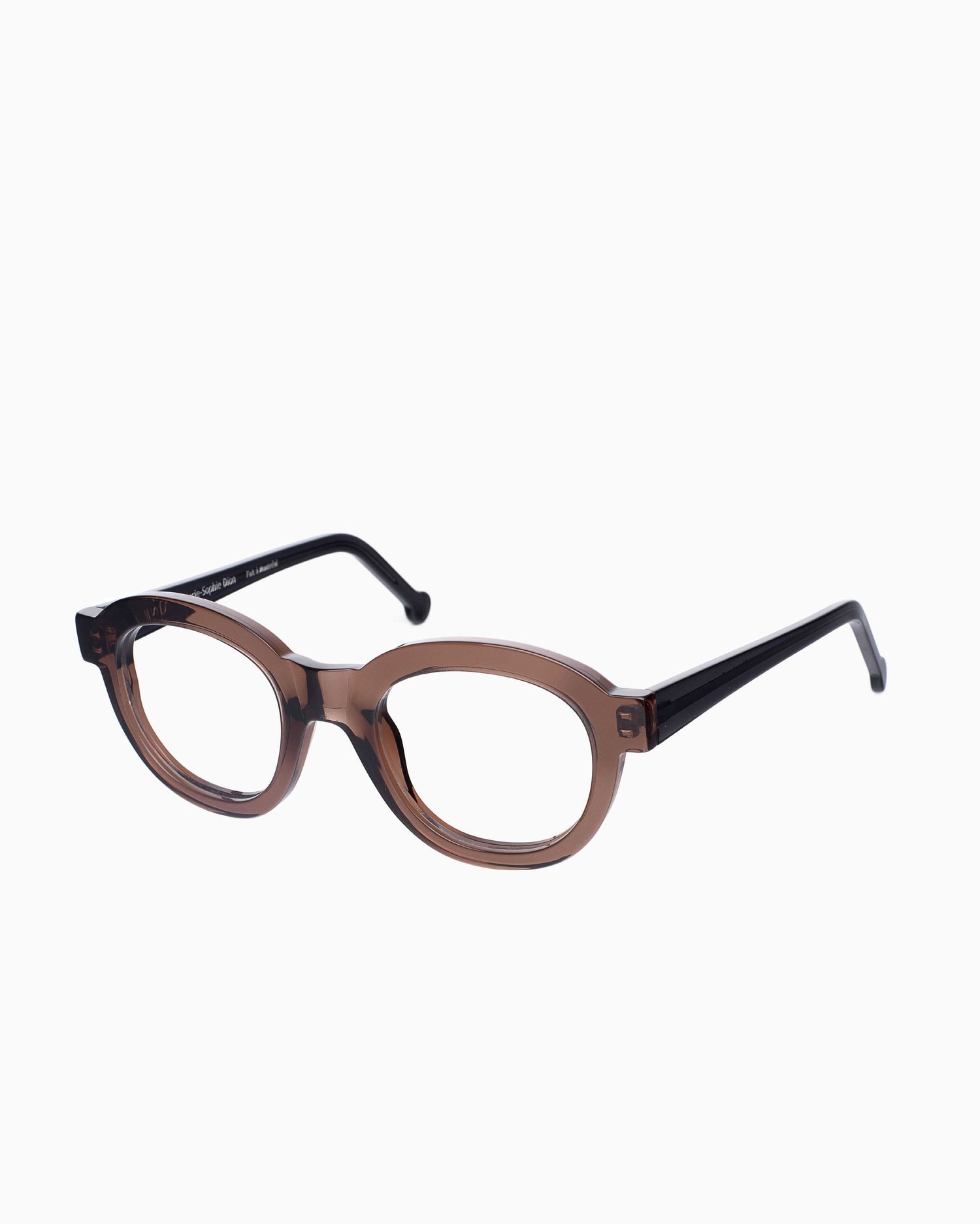brown plastic round eyeglasses by Marie-Sophie Dion model Claude, front view, lunettes de vue rond couleur Brun