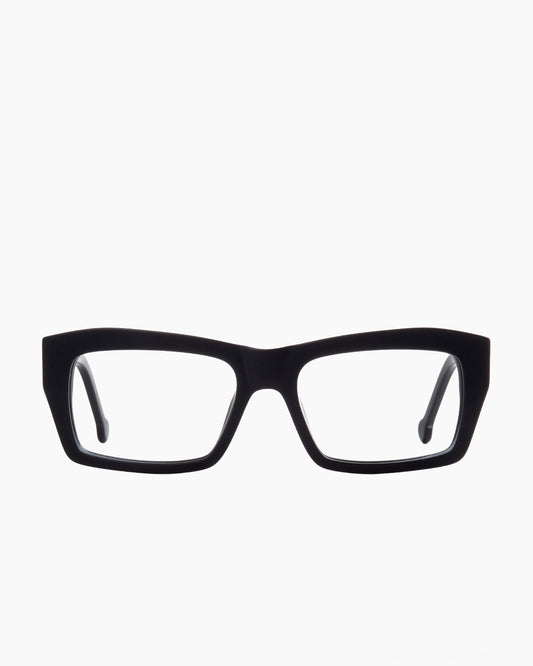 black plastic rectangle eyeglasses by Marie-Sophie Dion model Zakaib, front view, lunettes de vue rectangle couleur noir