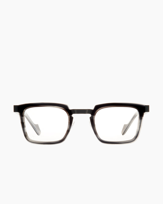 grey metal rectangle eyeglasses by Anne et Valentin model Osvaldo, front view, lunettes de vue rectangle couleur gris