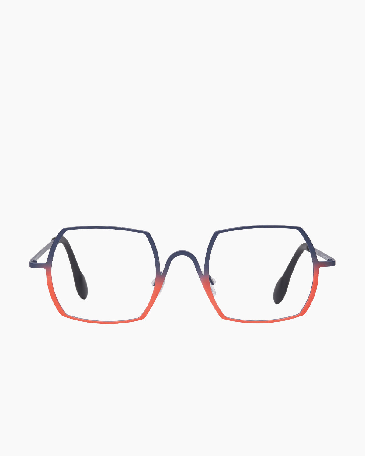 orange metal rectangle eyeglasses by Theo model Cambria, front view, lunettes de vue rectangle couleur Orange