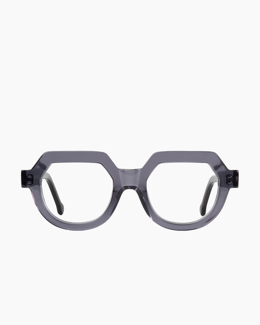 grey plastic round eyeglasses by Marie-Sophie Dion model Andrey, front view, lunettes de vue rond couleur gris