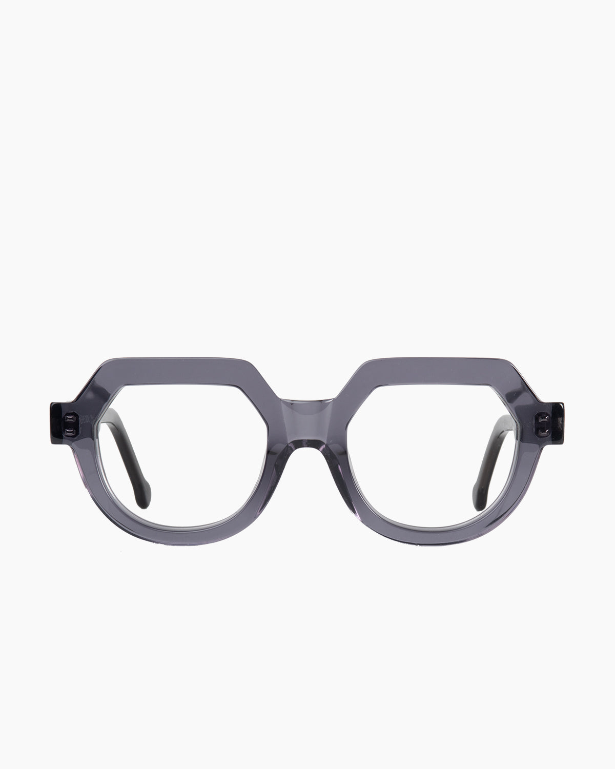 grey plastic round eyeglasses by Marie-Sophie Dion model Andrey, front view, lunettes de vue rond couleur gris