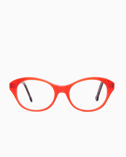 orange plastic butterfly eyeglasses by Marie-Sophie Dion model Friede3.0, front view, lunettes de vue papillon couleur Orange
