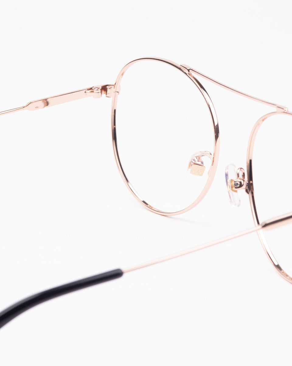 gold metal aviator eyeglasses by William Morris model Florence, front view, lunettes de vue Or aviateur