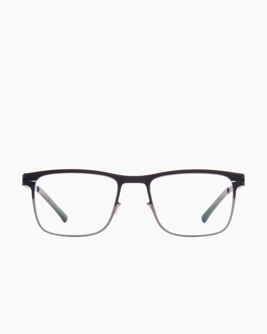 grey metal rectangle eyeglasses by Mykita model Armin, front view, lunettes de vue rectangle couleur gris