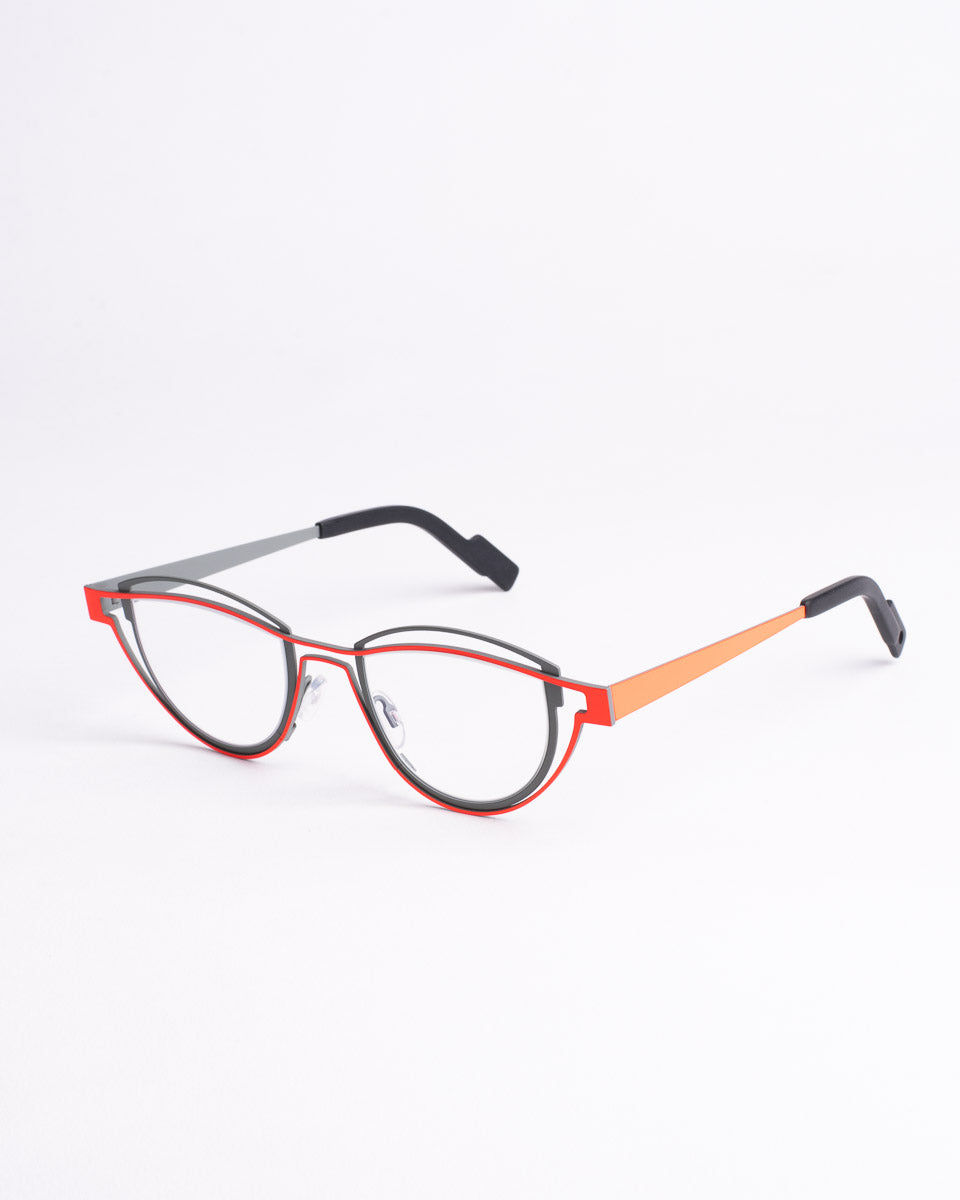 orange metal round eyeglasses by Theo model shape, front view, lunettes de vue Orange rond