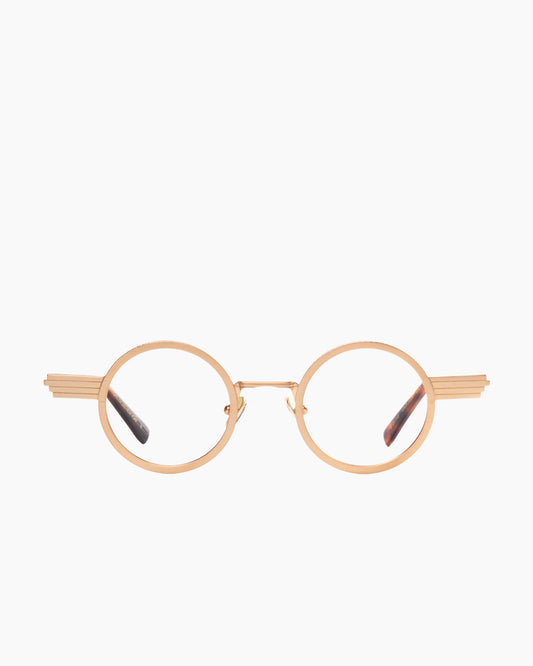 gold metal round eyeglasses by Gamine model Hollywood, front view, lunettes de vue rond couleur or