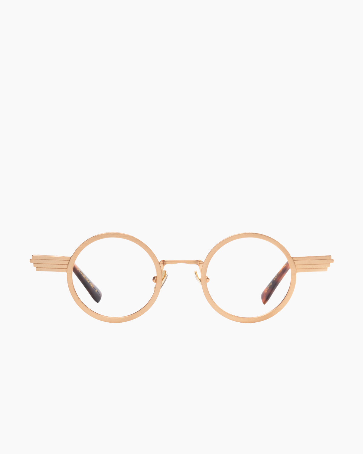 gold metal round eyeglasses by Gamine model Hollywood, front view, lunettes de vue rond couleur or