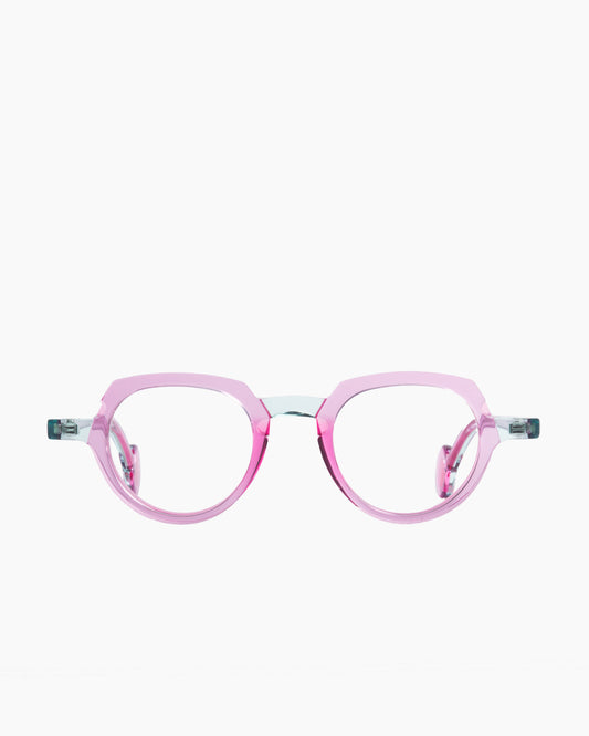 pink plastic oval eyeglasses by Theo model andy, front view, lunettes de vue ovale couleur rose