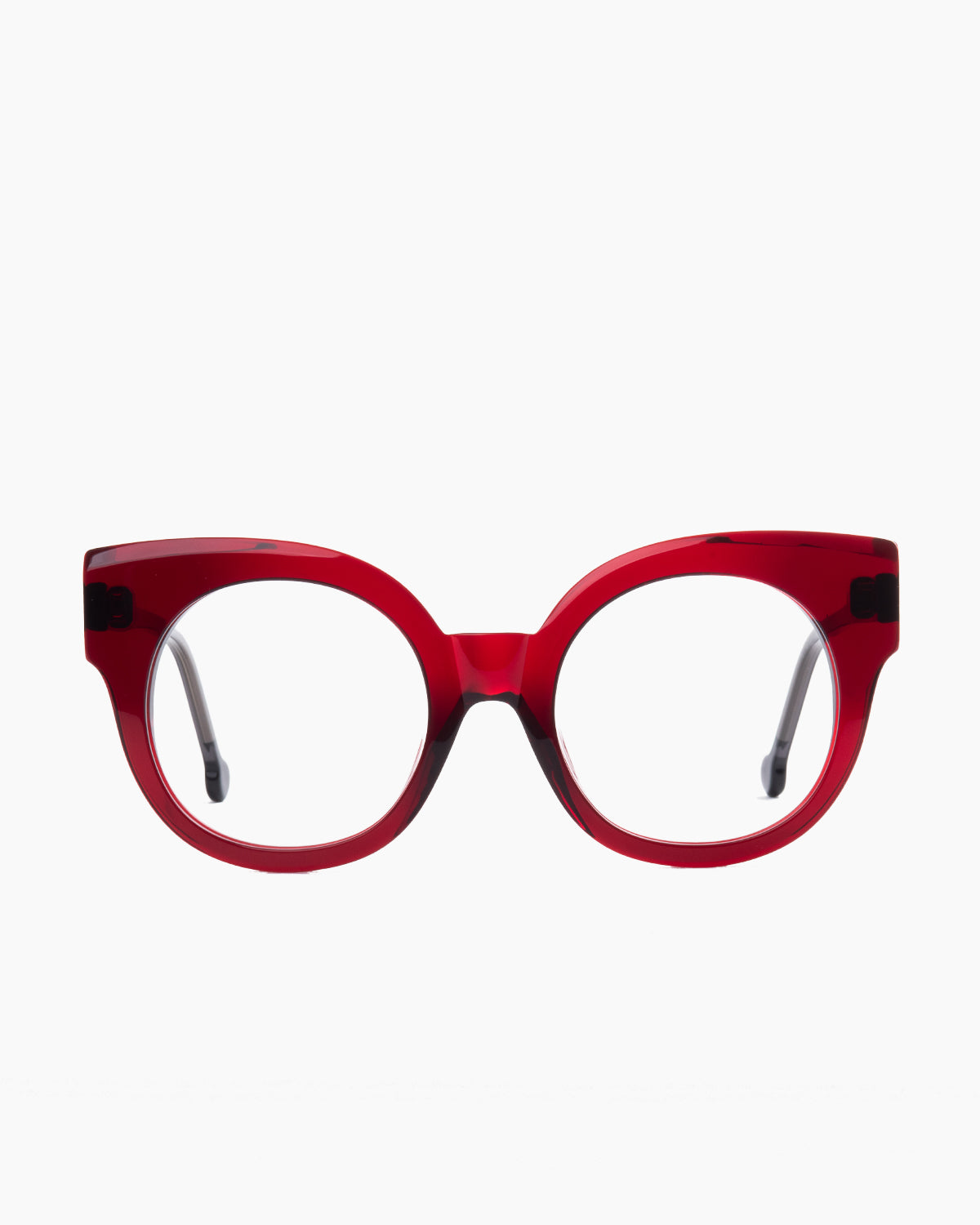 burgundy plastic round eyeglasses by Marie-Sophie Dion model Brixi, front view, lunettes de vue rond couleur bourgogne