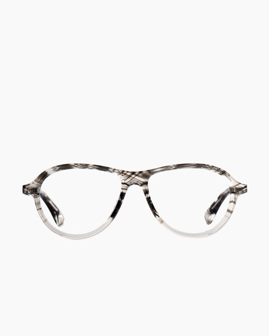 grey plastic aviator eyeglasses by Theo model Aube, front view, lunettes de vue aviateur couleur gris