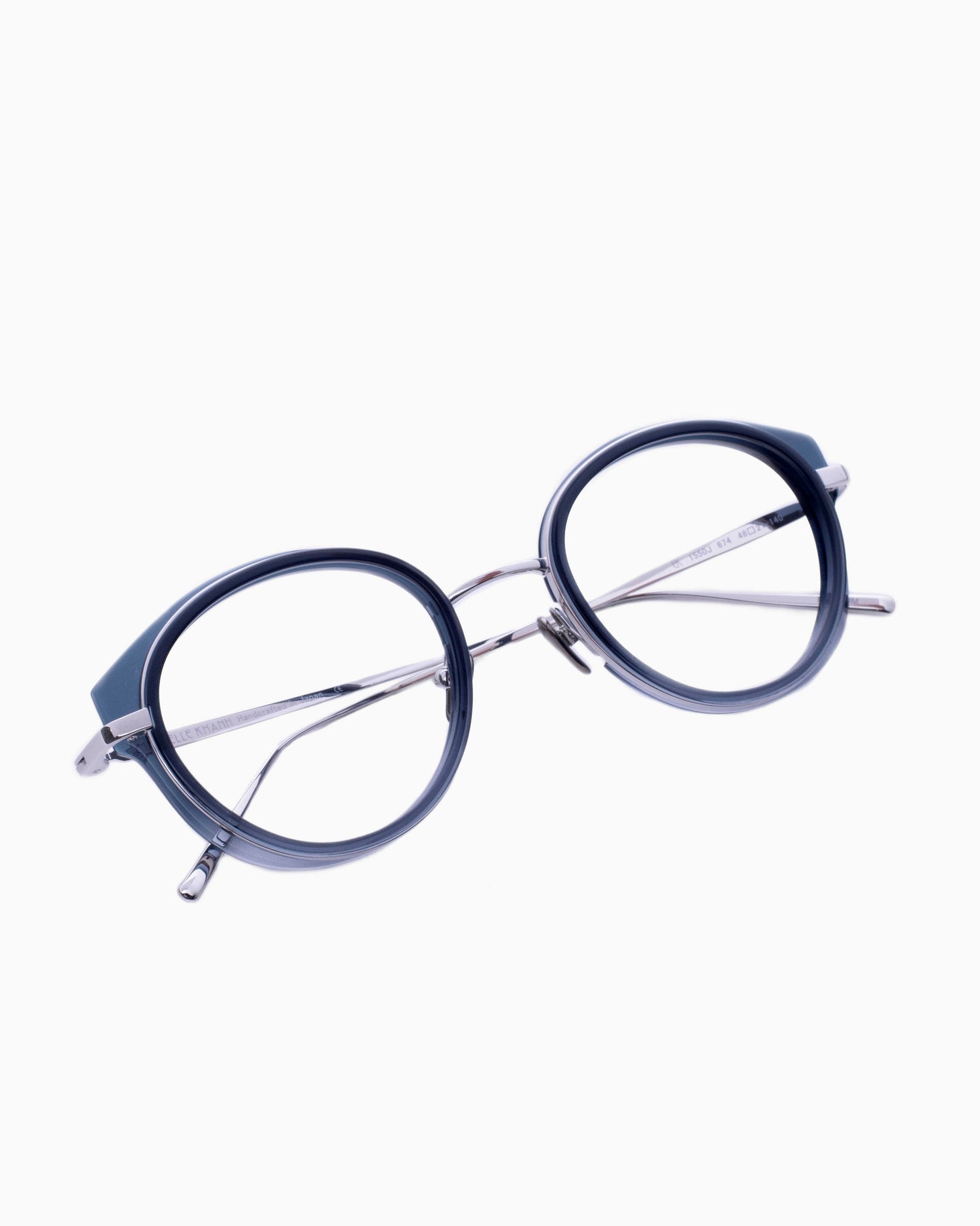 blue metal round eyeglasses by Emmanuelle Khanh model 1550J, front view, lunettes de vue Bleu rond