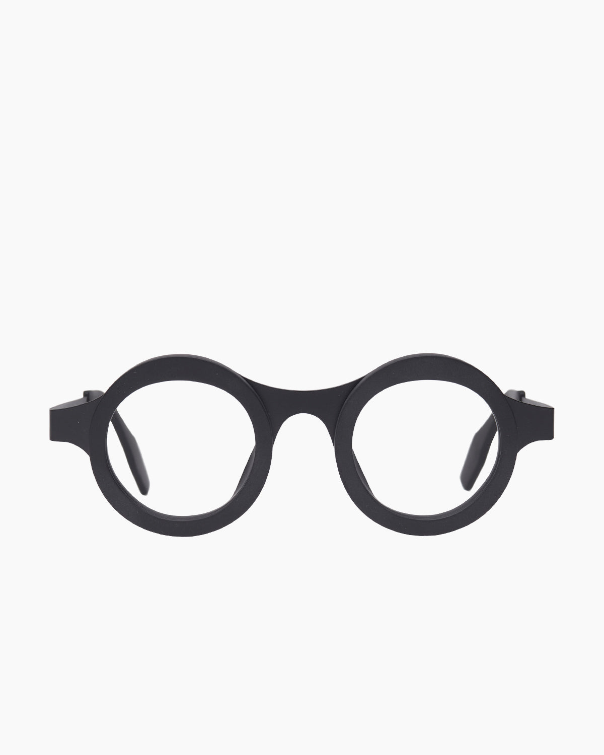 black plastic round eyeglasses by Theo model Karukera, front view, lunettes de vue Noir rond