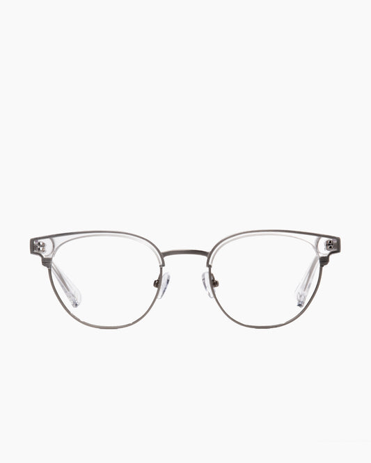 crystal metal oval eyeglasses by Evolve model Calvin, front view, lunettes de vue ovale couleur cristal