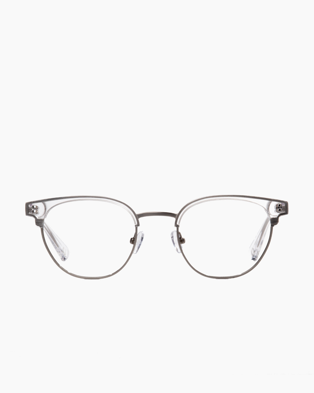 crystal metal oval eyeglasses by Evolve model Calvin, front view, lunettes de vue ovale couleur cristal