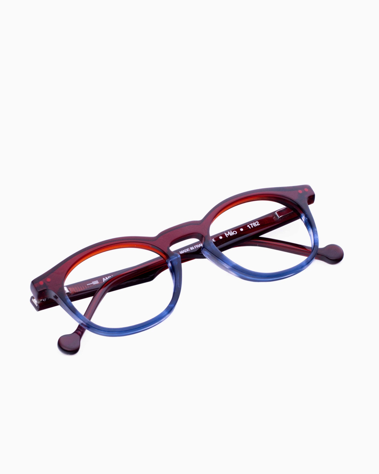 red plastic round eyeglasses by Anne et Valentin Kids model Milo, front view, lunettes de vue Rouge rond