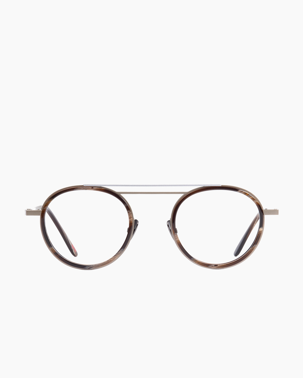 brown metal round eyeglasses by La Petite Lunette Rouge model Bojsll, front view, lunettes de vue Brun rond
