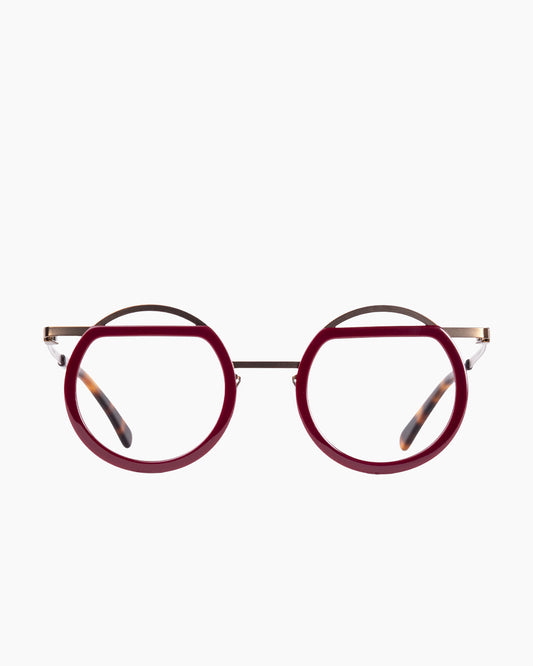 burgundy metal round eyeglasses by Gamine model Trim, front view, lunettes de vue rond couleur bourgogne
