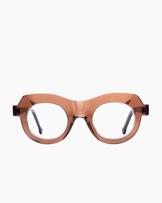brown plastic round eyeglasses by Marie-Sophie Dion model Latraverse3, front view, lunettes de vue rond couleur brun