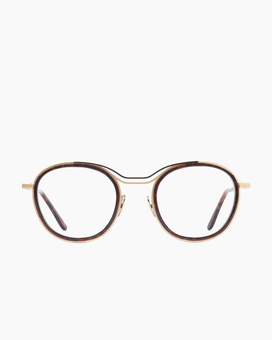 tortoise metal round eyeglasses by La Petite Lunette Rouge model Kenoz, front view, lunettes de vue rond couleur Écaille de tortue