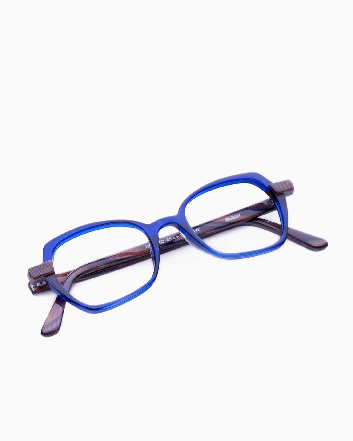 blue plastic butterfly eyeglasses by Traction model MASAKO, front view, lunettes de vue Bleu papillon