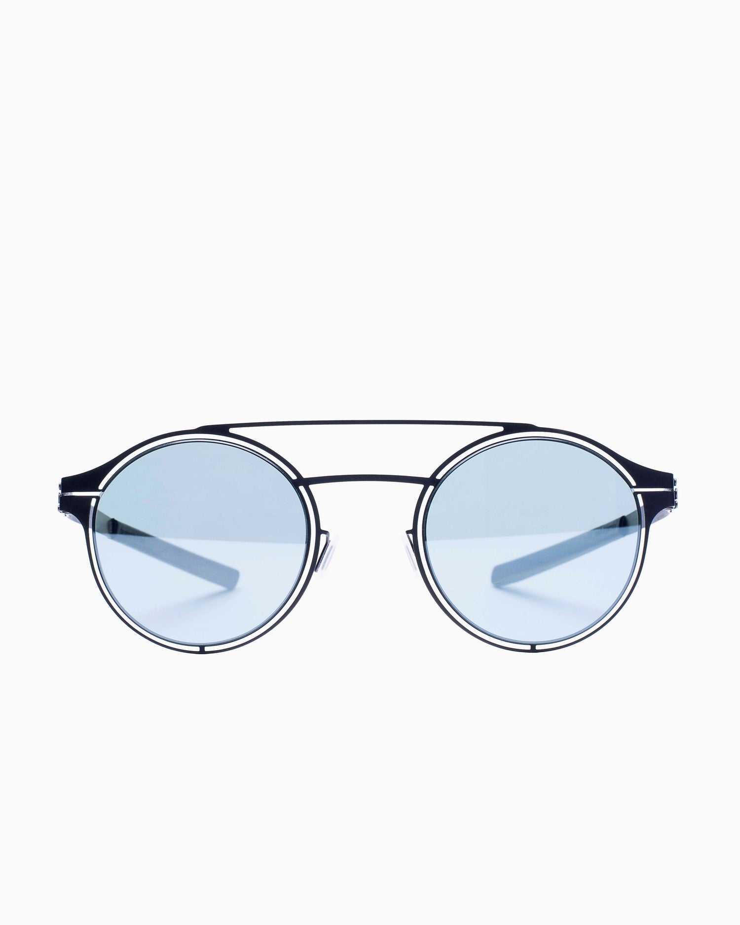 black metal round  sunglassesby Ic Berlin model circularity, front view, lunettes de vue Noir rond