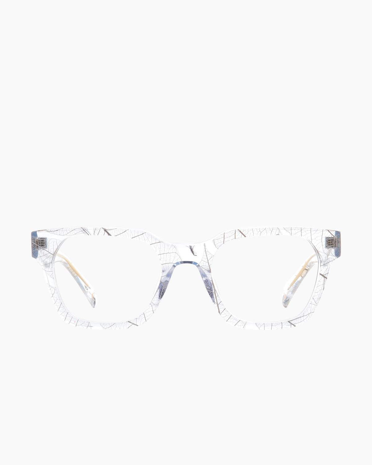 crystal plastic rectangle eyeglasses by Spectacleeyeworks model Billie, front view, lunettes de vue rectangle couleur cristal