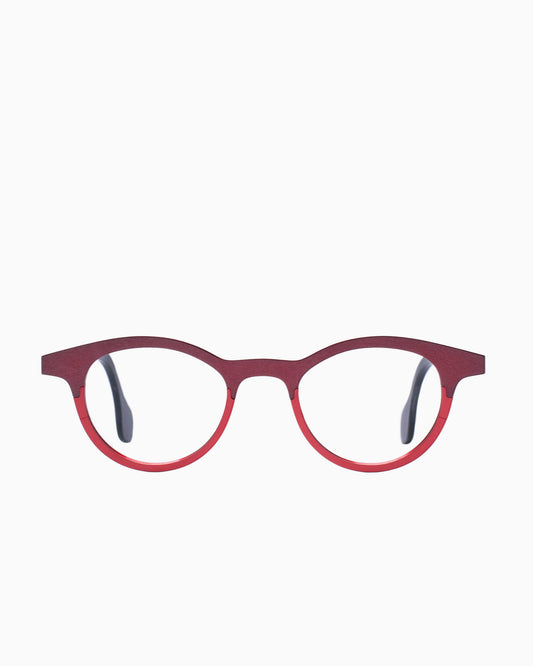 burgundy metal oval eyeglasses by Theo model Mille+57, front view, lunettes de vue ovale couleur bourgogne