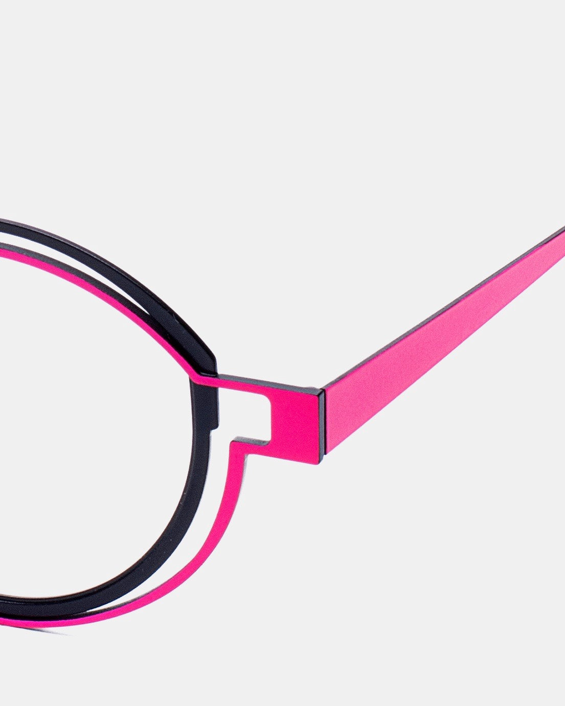 pink metal round eyeglasses by Theo model tracing, front view, lunettes de vue Rose rond