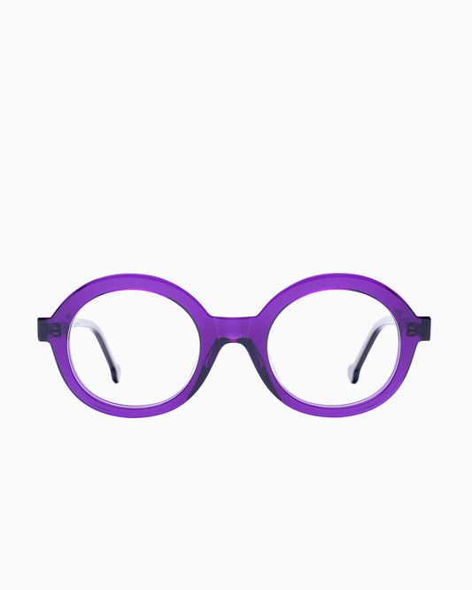 purple plastic oval eyeglasses by Marie-Sophie Dion model O'Malley, front view, lunettes de vue ovale couleur violet