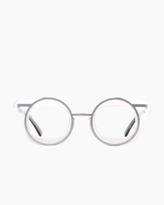 white metal rectangle eyeglasses by Gamine model Navesödermalm, front view, lunettes de vue rectangle couleur blanc